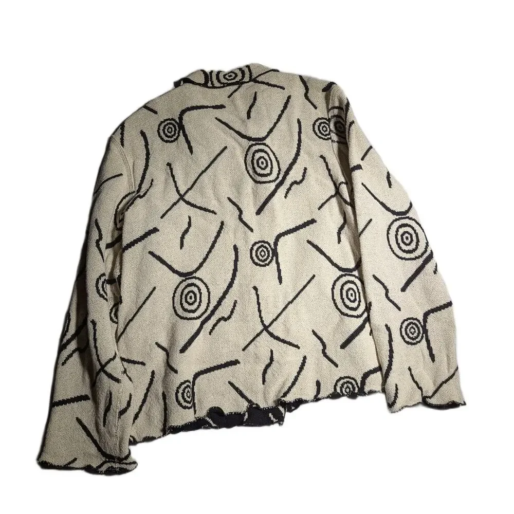 Vtg Y2K Winding River Ivory Black Swirl Geometric Collared Blanket Jacket Sz S